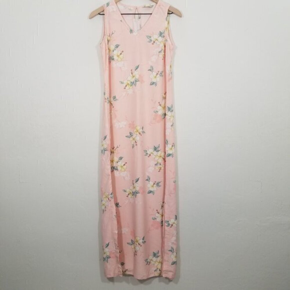 Tommy Bahama Vintage SILK Pink Floral Sleeveless Maxi Dress Size S